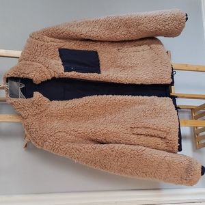 Reversible Navy blue and tan sherpa / teddy jacket